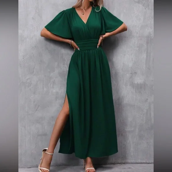 Boho butterfly sleeve slit thigh maxi dress